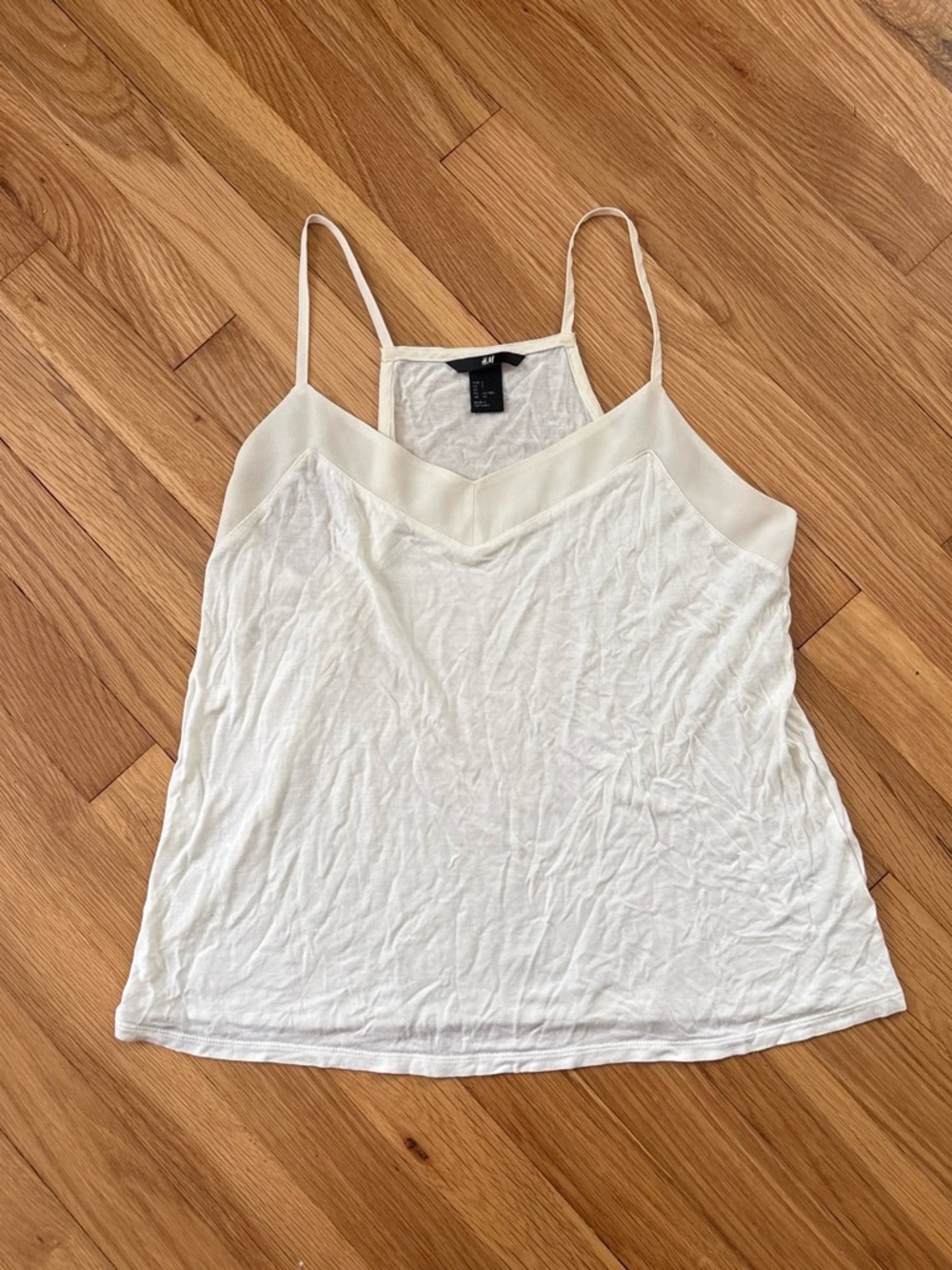 H&M Cream V-Neck Chiffon-Trim Tank Top
